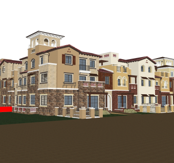 欧式连排别墅草图大师模型下载，别墅外观sketchup模型分享