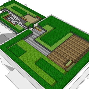 植物园办公楼屋顶花园景观su模型下载、办公楼景观草图大师模型下载