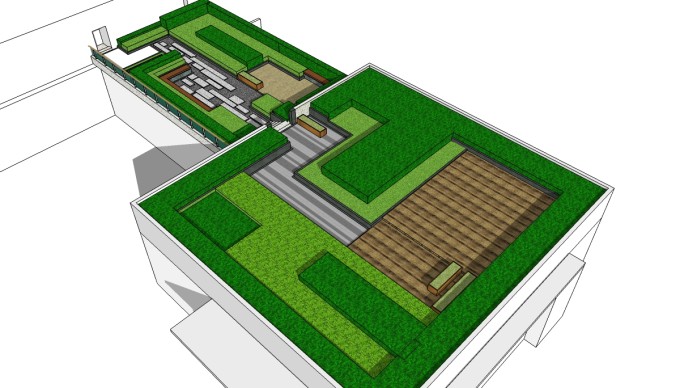 植物园办公楼屋顶花园景观su模型下载、办公楼景观草图大师模型下载