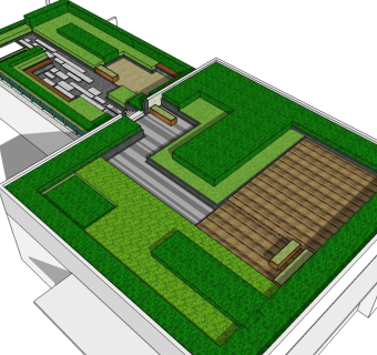 植物园办公楼屋顶花园景观su模型下载、办公楼景观草图大师模型下载