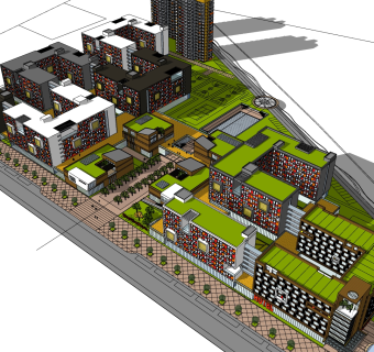 现代办公楼规划草图大师模型，办公楼规划sketchup模型免费下载