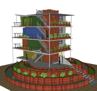 现代集装箱改造房sketchup模型，集装箱房屋草图大师模型下载