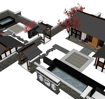 中式别墅su模型下载、中式别墅草图大师模型下载