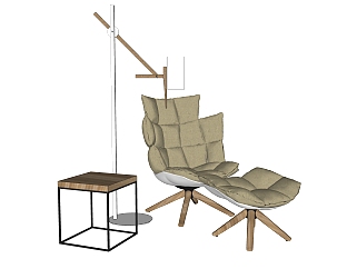 现代躺椅草图大师模型，灰色椅子sketchup模型下载