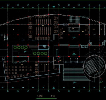 某校图书馆设计图，图书馆cad建筑工程图纸下载
