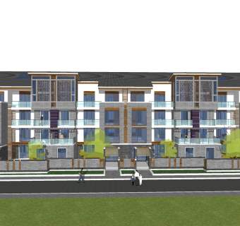 现代连排别墅草图大师模型，连排别墅sketchup模型免费下载