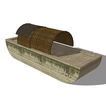 现代带棚木筏skp模型，木筏sketchup模型下载