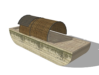 现代带棚木筏skp模型，木筏sketchup模型下载