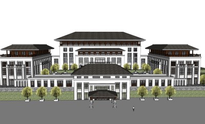 新中式建筑会所模型，sketchup模型免费下载