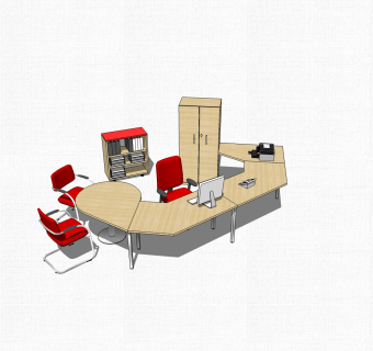 现代实木班台桌草图大师模型，班台桌sketchup模型下载