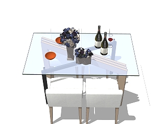 现代简约餐桌椅草图大师模型，餐桌椅skb文件