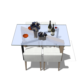 现代简约餐桌椅草图大师模型，餐桌椅skb文件
