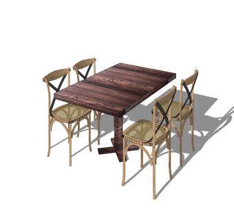 现代餐桌椅免费su模型，餐桌椅草图大师模型下载