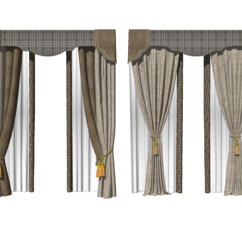 新中式掀帘式布艺窗帘组合草图大师模型，掀帘式布艺窗帘组合sketchup模型下载
