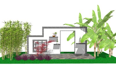 现代景观墙SU模型下载，景观墙skb模型分享