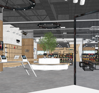 工业风京东超市su模型，超市sketchup模型下载