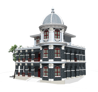 欧式独栋别墅草图大师模型，独栋别墅sketchup模型免费下载