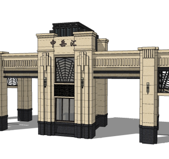 欧式入口大门草图大师模型下载，入口大门sketchup模型