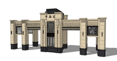 欧式入口大门草图大师模型下载，入口大门sketchup模型