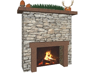 自然风壁炉免费su模型，壁炉sketchup模型下载