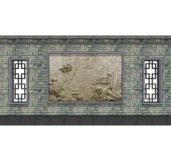 中式景观墙SU模型下载，景观墙skb模型分享