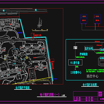 脉冲电子围栏CAD系统图，机房弱电CAD施工图纸下载