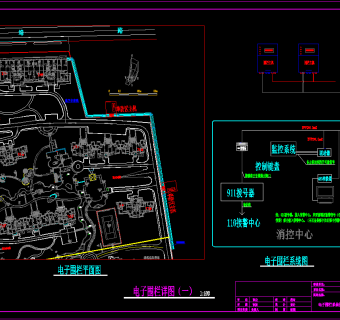 脉冲电子围栏CAD系统图，机房弱电CAD施工图纸下载