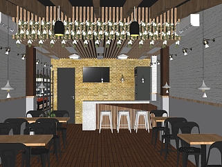 现代<em>简约咖啡厅</em>小酒吧草图大师模型，咖啡厅小酒吧...
