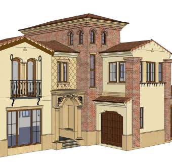 现代独栋别墅草图大师模型下载，独栋别墅sketchup模型