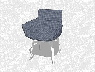 现代蓝色布艺创意小座椅su模型，休闲椅草图大师模型...