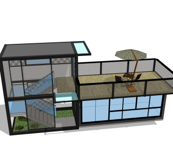 现代集装箱改造房间su模型，改造房草图大师模型下载