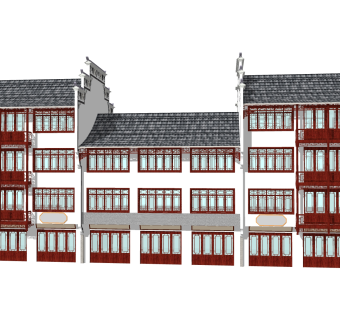 新中式徽派建筑草图大师模型，古建民俗sketchup模型免费下载