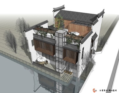 民宿茶楼建筑草图大师模型，茶楼su模型下载