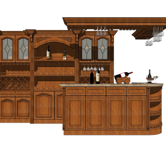 现代实木酒柜草图大师模型，酒柜su模型下载