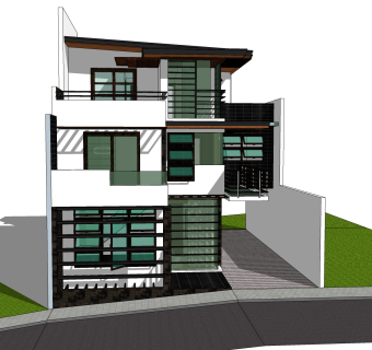 现代风格别墅草图大师模型下载，别墅SKP模型下载