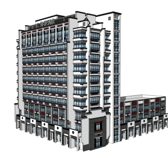 新中式徽派建筑草图大师模型，古建民俗sketchup模型免费下载