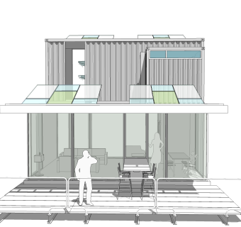 现代集装箱改造房su模型，改造房草图大师模型下载