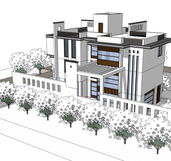 极简风格别墅草图大师模型，别墅SU模型下载