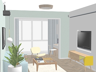 清新北欧公寓su模型，<em>整体</em>方案sketchup模型下载