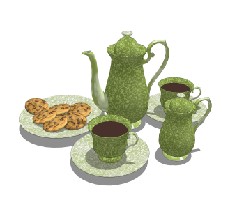 欧式茶具点心草图大师模型，茶具sketchup模型下载