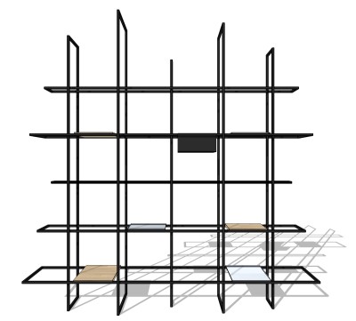 创意铁艺隔断书架草图大师模型，现代书柜效果图su模型