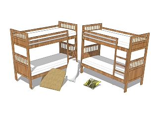 现代<em>高低</em>床铺草图大师模型，儿童床SU模型下载