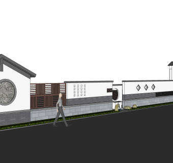 新中式景墙sketchup模型下载