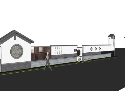 新中式景墙sketchup模型下载