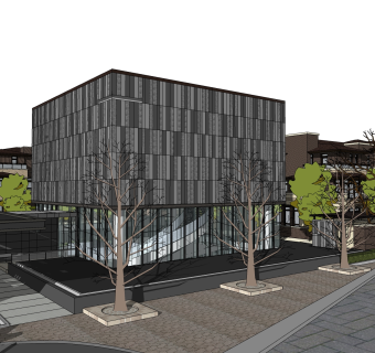 现代办公楼外观草图大师模型，办公楼外观sketchup模型免费下载