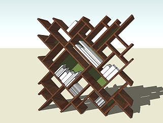现代实木书柜草图大师模型，书柜sketchup模型