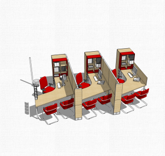 现代屏风卡位办公桌草图大师模型，办公桌skp模型下载