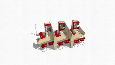 现代屏风卡位办公桌草图大师模型，办公桌skp模型下载