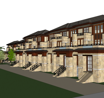 欧式连排别墅su模型方案下载，sketchup别墅草图大师模型
