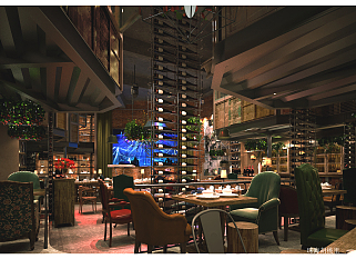 珠海胡桃里音乐餐厅效果图机电图CAD图纸，餐厅cad设计图纸下载